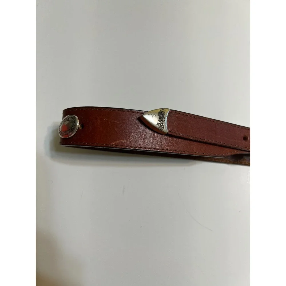 Brighton Mens Brown Leather Western Concho Belt Silver Buckle 38 39107 Mahogany